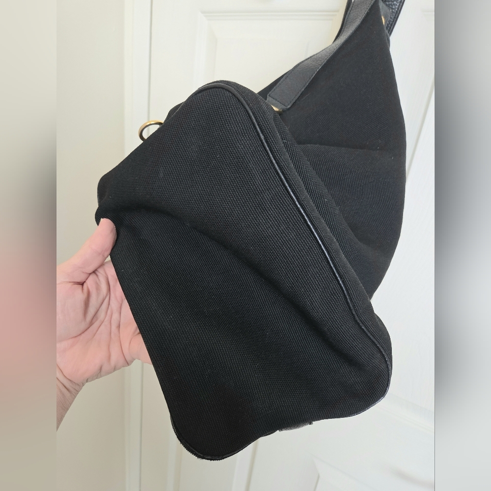 Vintage Longchamp Black & Green Canvas & Leather Backpack - Picture 9 of 10